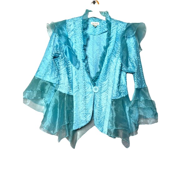 Seven Karat Vintage Y2K Blue Sheer 2-Piece Skirt Suit Set Women's M USA - Picture 6 of 11